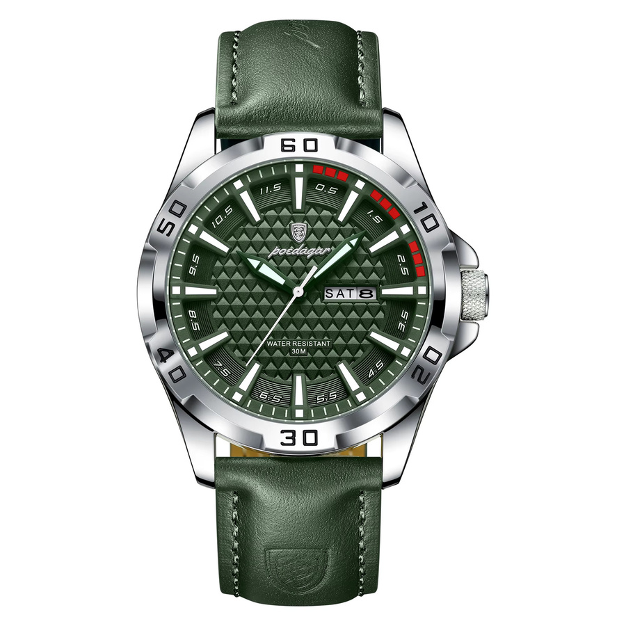 POEDAGAR Armbanduhr Quarz, Leder, Schwarz, Herren - Bild 7