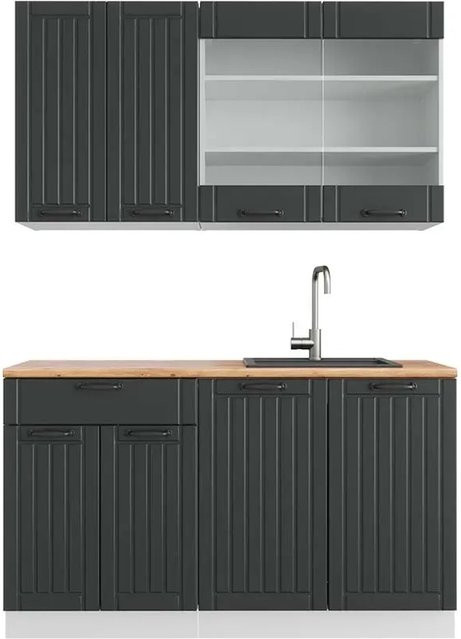 Vicco Fame-Line Singleküche im Landhausstil in Anthrazit und Weiß mit Eiche-Optik, Breite: 140 cm - Bild 1