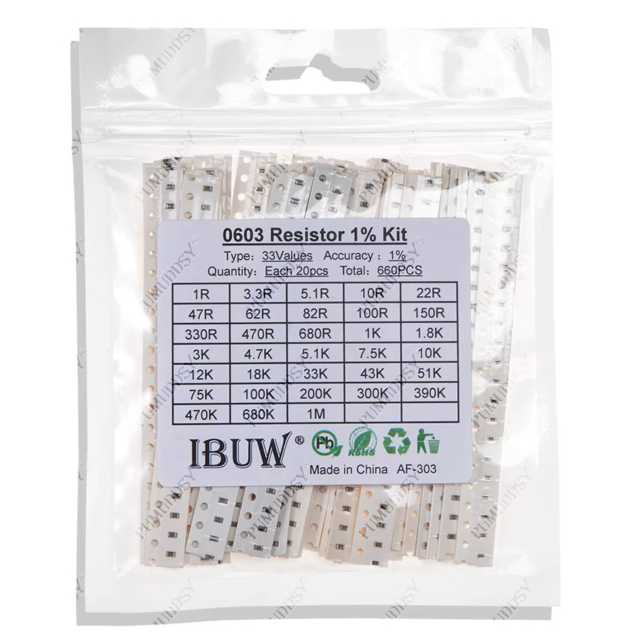 PUMUDDSY SMD Widerstandssatz Sortiment 660 Stück in den Bauformen 0603 0805 1206 mit Werten von 1R bis 1M Ohm und 1% Toleranz, Multicolor - Bild 1