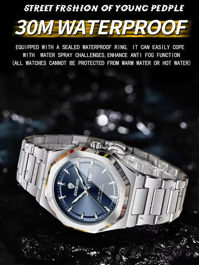 BINBOND Armbanduhr Quarz, Edelstahl, Blau, Herren - Bild 3
