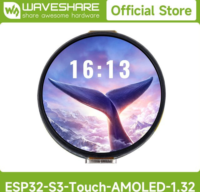 Waveshare ESP32-S3 Entwicklungsboard mit 1,32 Zoll AMOLED Rundes Touch-Display, 466 x 466 Pixel, QSPI, WLAN und Bluetooth 5 - Bild 1