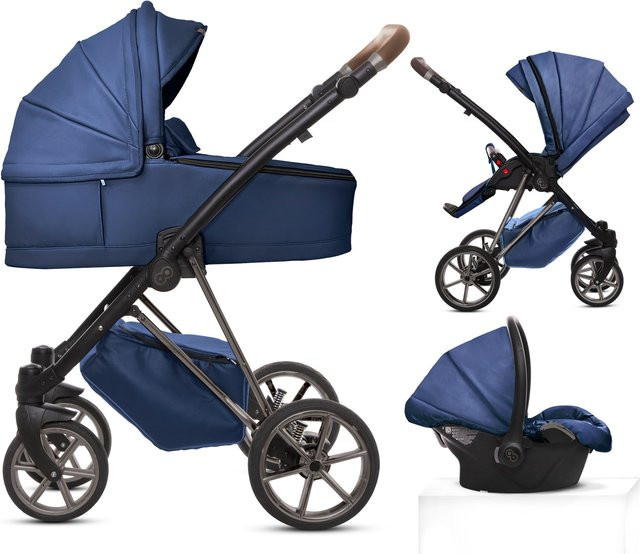 TPFLiving 3in1 Kinderwagen Royal aus Kunstleder in Blueberry mit Gestell in Space Grau - Bild 1