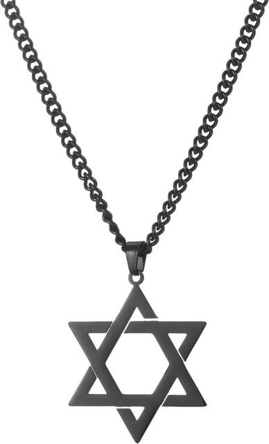 Halskette Davidstern Hexagram Anhänger, Edelstahl, Schwarz, 60cm, Unisex - Bild 1