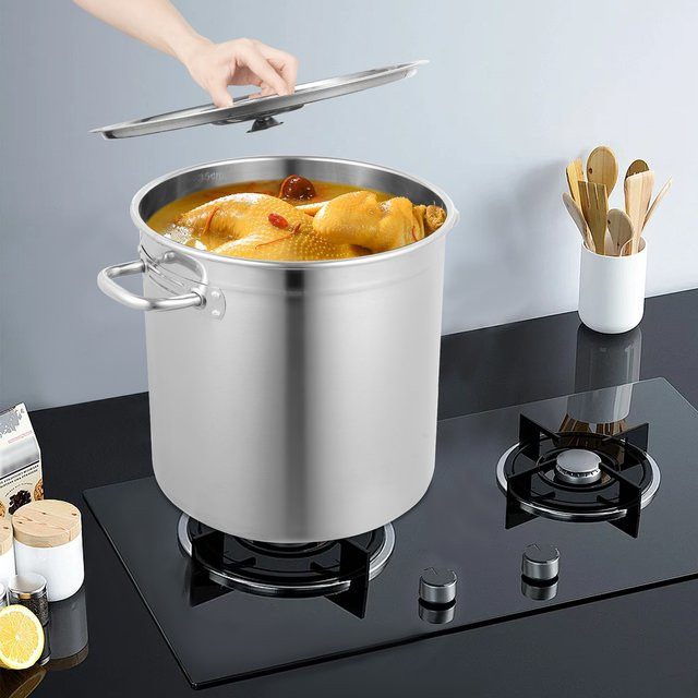 Bymaocar Edelstahl-Suppentopf mit Deckel, Silber/Grau, Volumen: 36 l - Bild 1