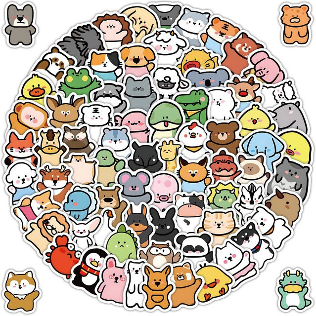 100 Stück handgezeichnete niedliche Tier-Graffiti-Aufkleber von BulingBulingStickers Store in Multicolor, wasserfeste Aufkleber für Tagebücher und Handyhüllen - Bild 1