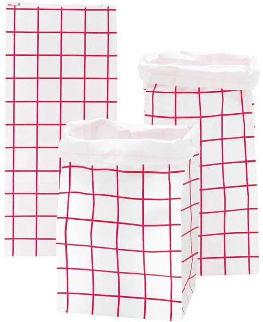 Rico Design Paper Poetry Maxi-Blockbodenbeutel S Karo in Pink-Weiß, 3 Stück, B: 41 cm, T: 18 cm, H: 12 cm - Bild 1