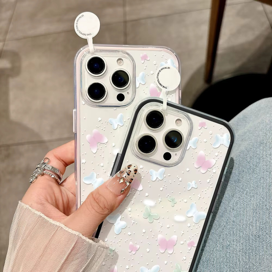 Caynes Handyhülle mit bunten Schmetterlingen aus transparentem TPU für iPhone 11 bis iPhone 17 Pro Max, stoßfeste Silikon-Schutzhülle, Multicolor und Transparent - Bild 4