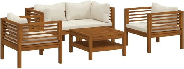 vidaXL 5-tlg. Garten-Lounge-Set aus Akazienmassivholz mit beigen Polstern in L-Form - Bild 1