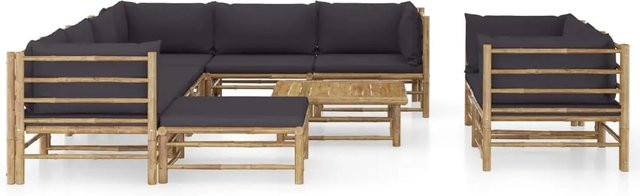vidaXL 10-tlg Garten-Lounge-Set aus Bambus mit grauen Polstern und abnehmbaren Bezügen - Bild 1