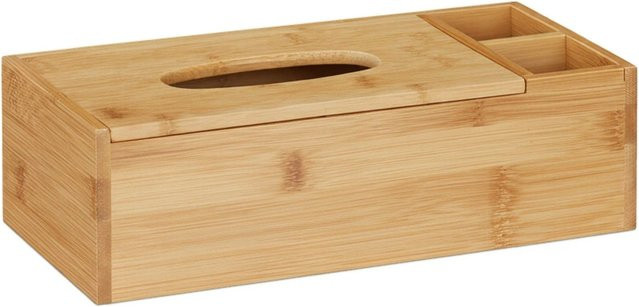 Relaxdays Tuchspender aus Bambus in Natur mit 2 Fächern, B/T/H: 30,5 x 9 x 14,5 cm - Bild 1