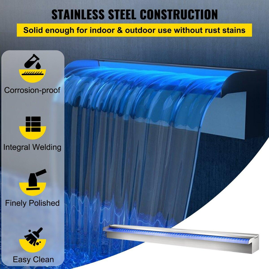 Buying Solutions MB LED-Pool-Wasserfall aus Edelstahl in Silber, B/H/T: 120 x 11,5 x 8 cm - Bild 5