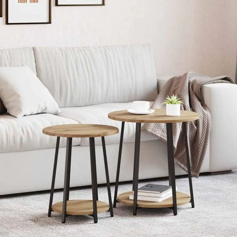 Vidaxl Beistelltisch-Set mit Regal aus Metall und Eiche in Schwarz und Weiß im Industrial Design - Bild 1