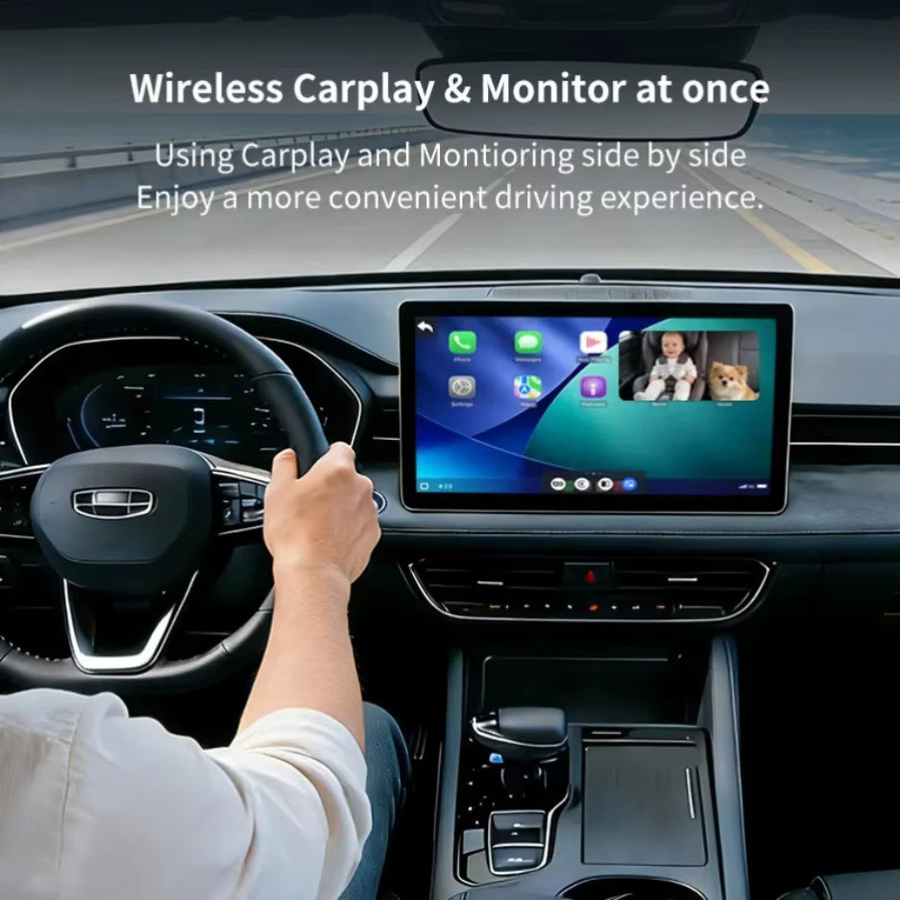 Cabin Care Kabelloser CarPlay-Adapter mit 1080P HD Baby-Autokamera, 150 Grad Weitwinkel und Nachtsicht-Rückfahrmonitor mit geteilter Bildschirmfunktion in Weiß - Bild 2