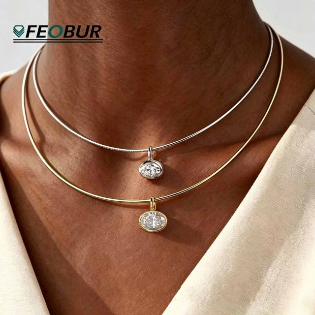 FEOBUR Choker Halskette, 925 Silber, Moissanit, Damen - Bild 1