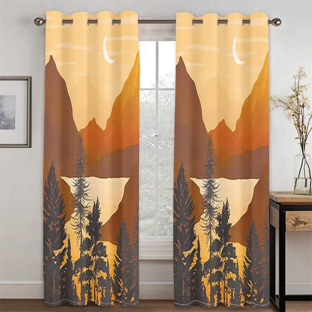 MH Vorhang Set mit 3D abstraktem geometrischem Blumen-Design, 2 Paneele, halbtransparent, mehrfarbig, Breite: 50 cm, Höhe: 130 cm - Bild 1