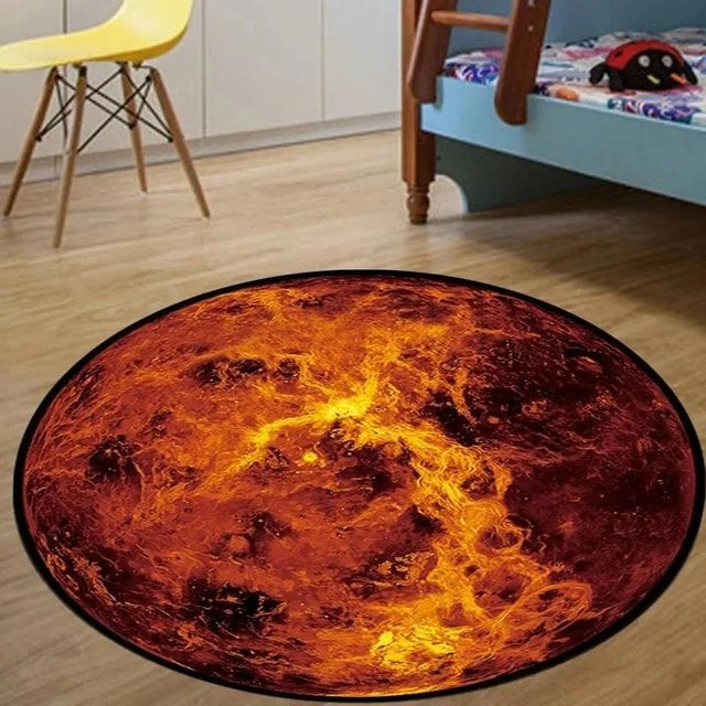 Runder Teppich Karpetti mit Weltraum-Design Erde Mond und Mars, Rutschfest und Waschbar, Durchmesser: 60 cm - Bild 1