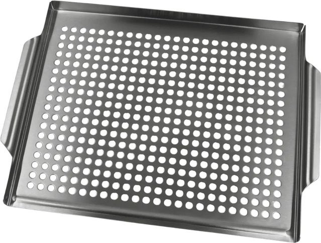 DELUKE Grillschale aus Edelstahl in Silber für Gas-, Holzkohle- und Elektrogrills, Grillplatte mit Löchern für Grillgemüse, B/B/H: 40 x 30 x 3 cm - Bild 1
