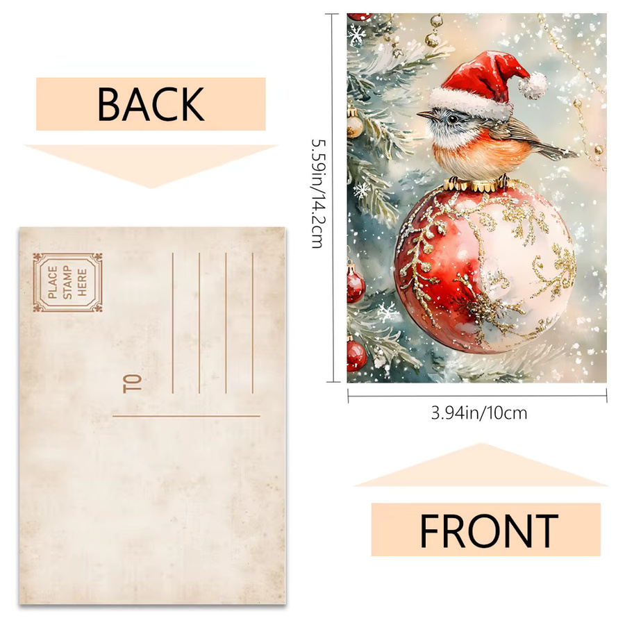 32 Stück Vintage Weihnachtsvogel Postkarten mit Tier-Illustrationen in Multicolour - Bild 2