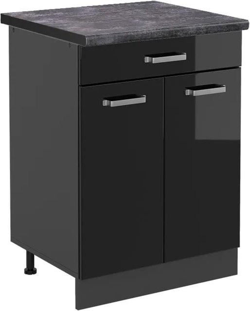 Vicco Küchenschrank R-Line in Schwarz Hochglanz und Anthrazit mit Schubladen und Türen, B: 60 cm, H: 81,6 cm, T: 60 cm - Bild 1