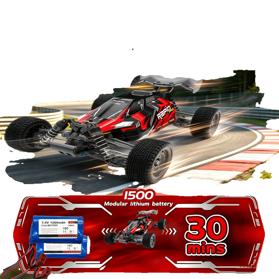 WLtoys 4WD RC Auto, Bürstenloser Truck, 1/16 Monster Offroad-Buggy, Rot - Bild 6