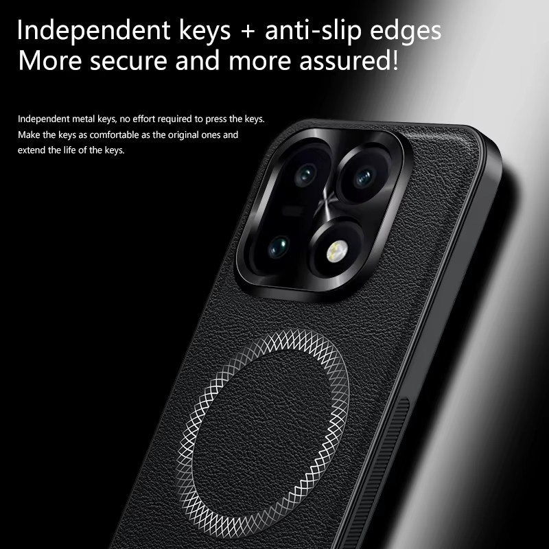 MagSafe Stoßfeste Handyhülle aus mattem Leder für OnePlus 15 in Schwarz - Bild 4
