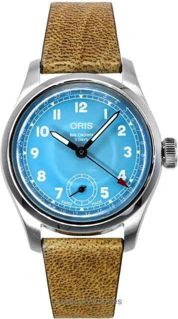 Oris Herrenuhr, Automatik, blaues Zifferblatt, Lederarmband, 38 mm - Bild 1