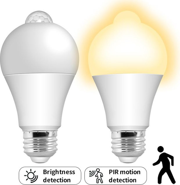 GGBEE LED Bewegungsmelder Glühbirne mit Dämmerungssensor E27 Weiß - Bild 1