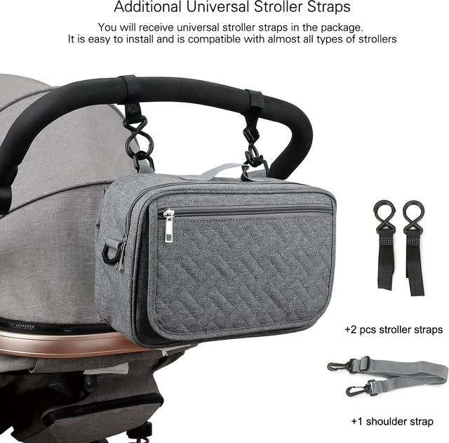 Wickeltasche für Kinderwagen mit Wickelauflage und verstellbarem Schultergurt, Windel Organizer Caddy in Schwarz oder Grau - Bild 1