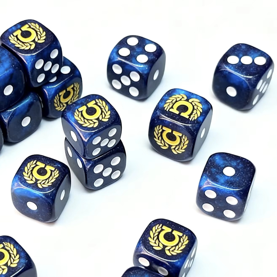 13th Legion Extreme Warriors Omega Emblem D6 Würfel, 10er Set, Blau Gold, Acrylwürfel - Bild 2
