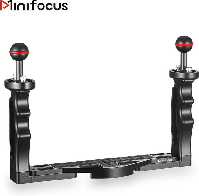 MINIFOCUS Dual Griff Tauchtablett Stabilisator Rig in Schwarz für GoPro, Canon, Sony DSLR und Smartphone Unterwassergehäuse - Bild 1