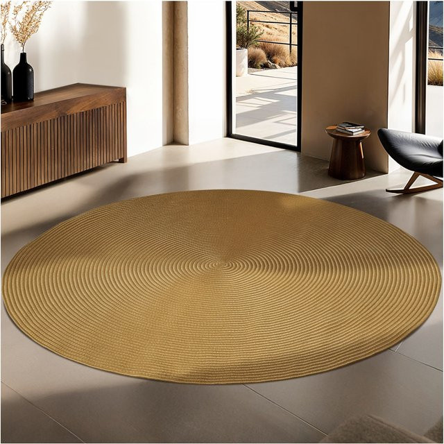 tectake Geflochtener Teppich Raya im Boho-Stil, rund, Ø 160 cm, beige/braun - Bild 1