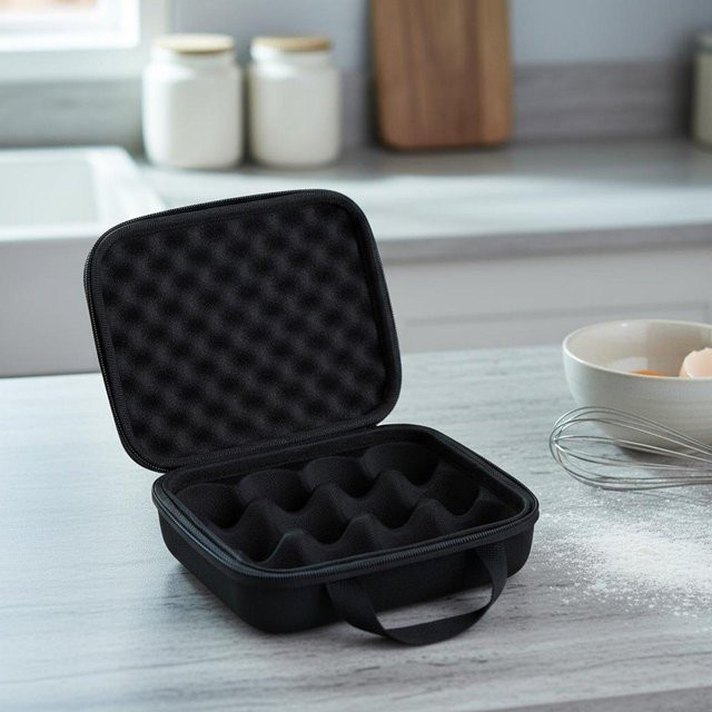 Stoßfeste Schaumstoff-Eieraufbewahrungsbox von Binchi Outdoor Product mit Reißverschluss und Trennfächern in Schwarz - Bild 1