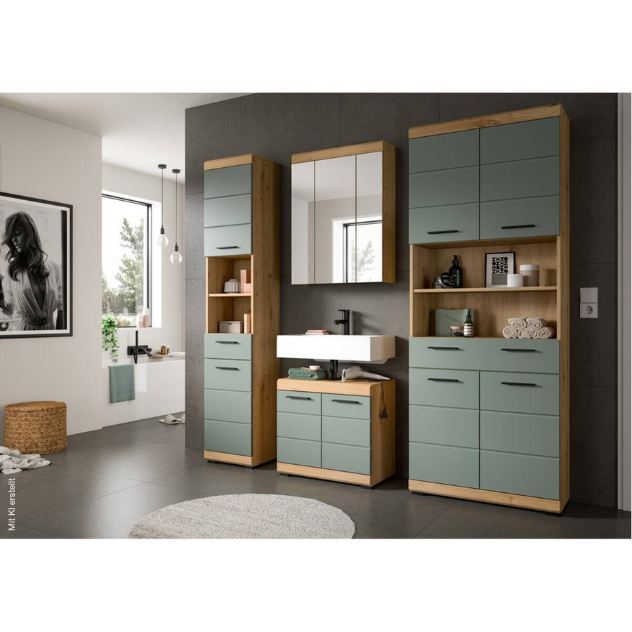 Badhochschrank Scout von Xonox in Eiche Artisan Nachbildung und Salbei, modern und matt, B/H/T: 74 x 191 x 31 cm - Bild 3