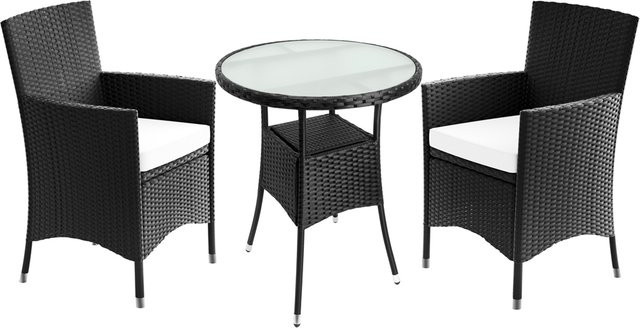 Casaria Polyrattan Balkonset 3-teilig mit Sitzauflagen in Schwarz - Bild 1