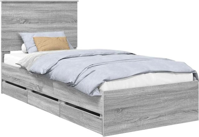 vidaXL Bettrahmen mit Schubladen in Grau Sonoma aus Holzwerkstoff, B/T/H: 90 x 200 cm - Bild 1