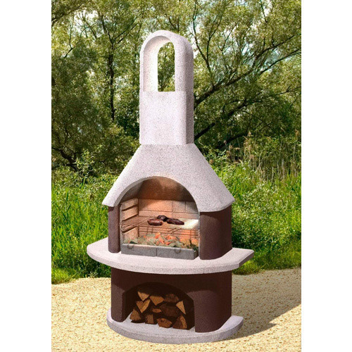 Gartengrillkamin Buschbeck Milano in Weiß-Braun mit Holzfach und Grillrost - Bild 2