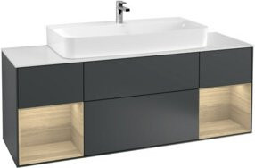 V&B Waschtischunterschrank Finion mit Wandbeleuchtung, Farbe: Blue Matt Lacquer und Eiche, Breite: 160 cm - Bild 1