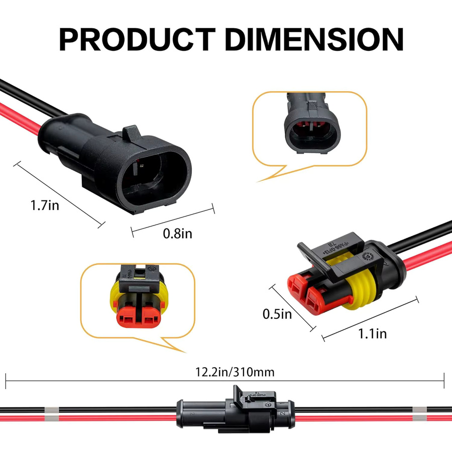 AOKIN 6 Paar 2-polige Steckverbinder wasserdicht, 16 AWG, 2-Draht-Stecker mit Schrumpfschlauch für PKW und LKW, Schwarz - Bild 3
