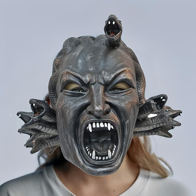 Schlangendämon Horror Latexmaske, schwarz, One size fits all adults - Bild 1
