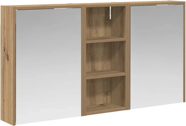vidaXL Badezimmerschrank-Set aus 3 Teilen in Braun mit LED-Beleuchtung und Spiegelschrank, B/T/H: 116 x 16 x 62,5 cm - Bild 1
