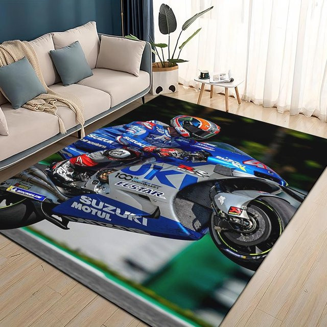 Karpetti 3D Rennwagen Teppich mit Suzuki Logo in Blau, rutschfeste Bodenmatte für Wohnzimmer, Schlafzimmer oder Kinderzimmer, B: 120 cm, T: 80 cm - Bild 1