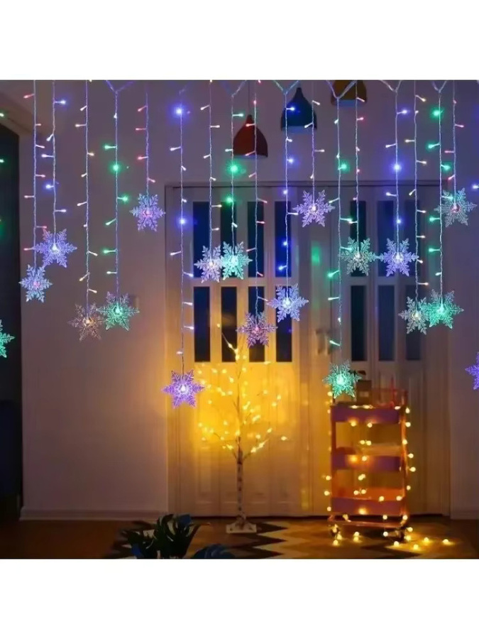 OKAL RED EAST 8-Modus Schneeflocken-Lichterkette LED Weihnachtskranz-Dekoration für Innen und Außen - Bild 6