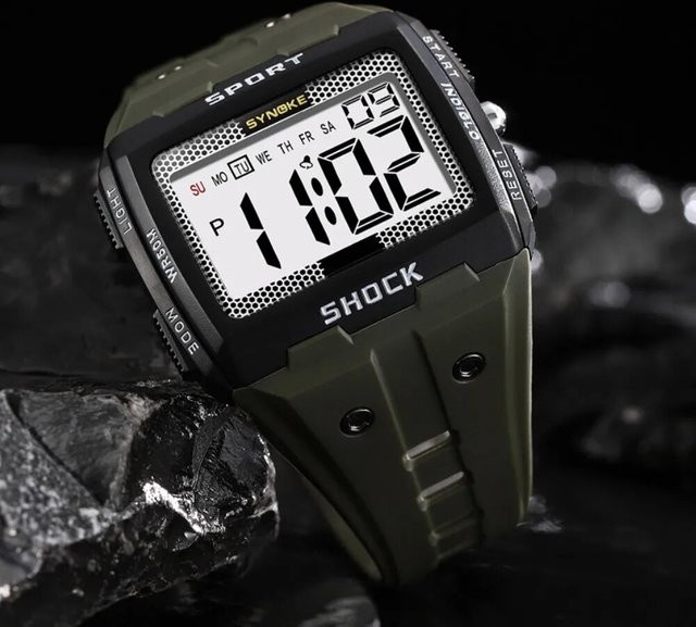 Synoke Digitaluhr, Kunststoff, Silber, Herren, wasserdicht - Bild 1