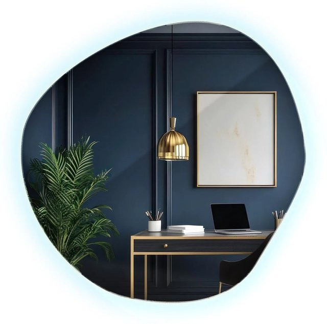 Wallfluent Spiegel mit LED-Beleuchtung in organischer Form, Kaltweiß 6500K, B: 47,9 cm, H: 48,3 cm - Bild 1