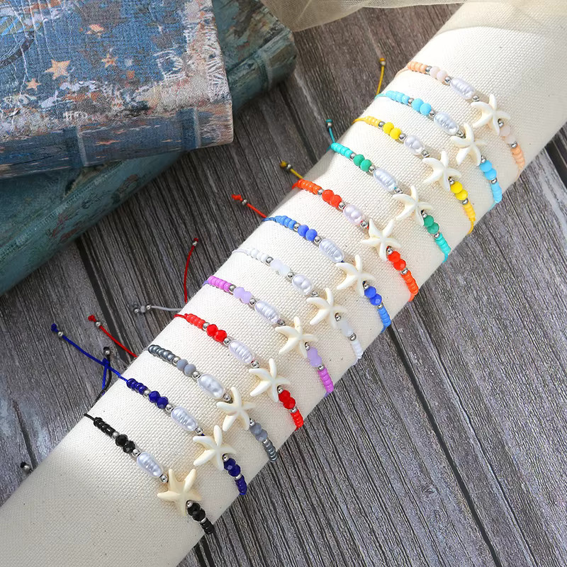 12-teiliges Armband-Set, Seestern-Charms, Perlen, verstellbares Seil, Kinder - Bild 2