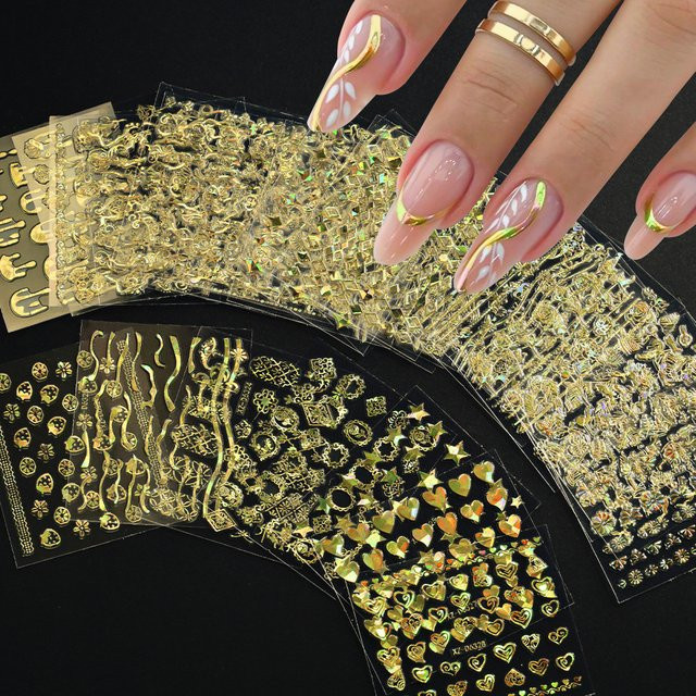 MAGT Nagelaufkleber, Holographische Regenbogen-Herz, 30 Stück, Gold, Metallic - Bild 1