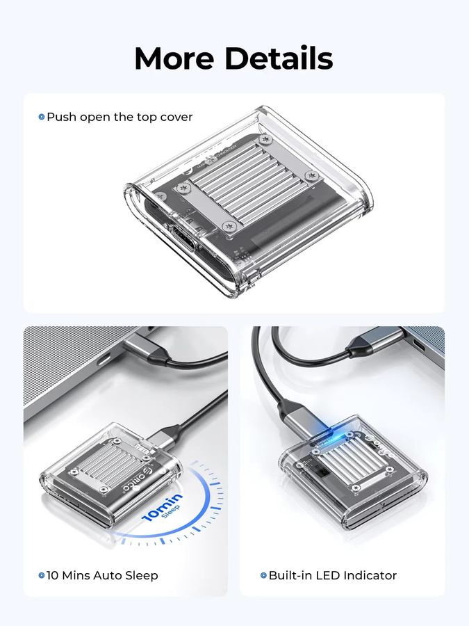 ORICO M.2 NVMe SSD-Gehäuse 2230 mit USB Typ C, 10 Gbit/s externer Adapter, transparent/grau - Bild 3