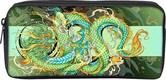 Fancy Style Studio Federmäppchen mit Drachenmotiv in Grün, einlagige Federtasche aus Polyester für Kinder - Bild 1