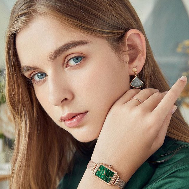 Sunkta Armbanduhr Damen, Quarz, rechteckig, grün, Roségold, Milanaise - Bild 1
