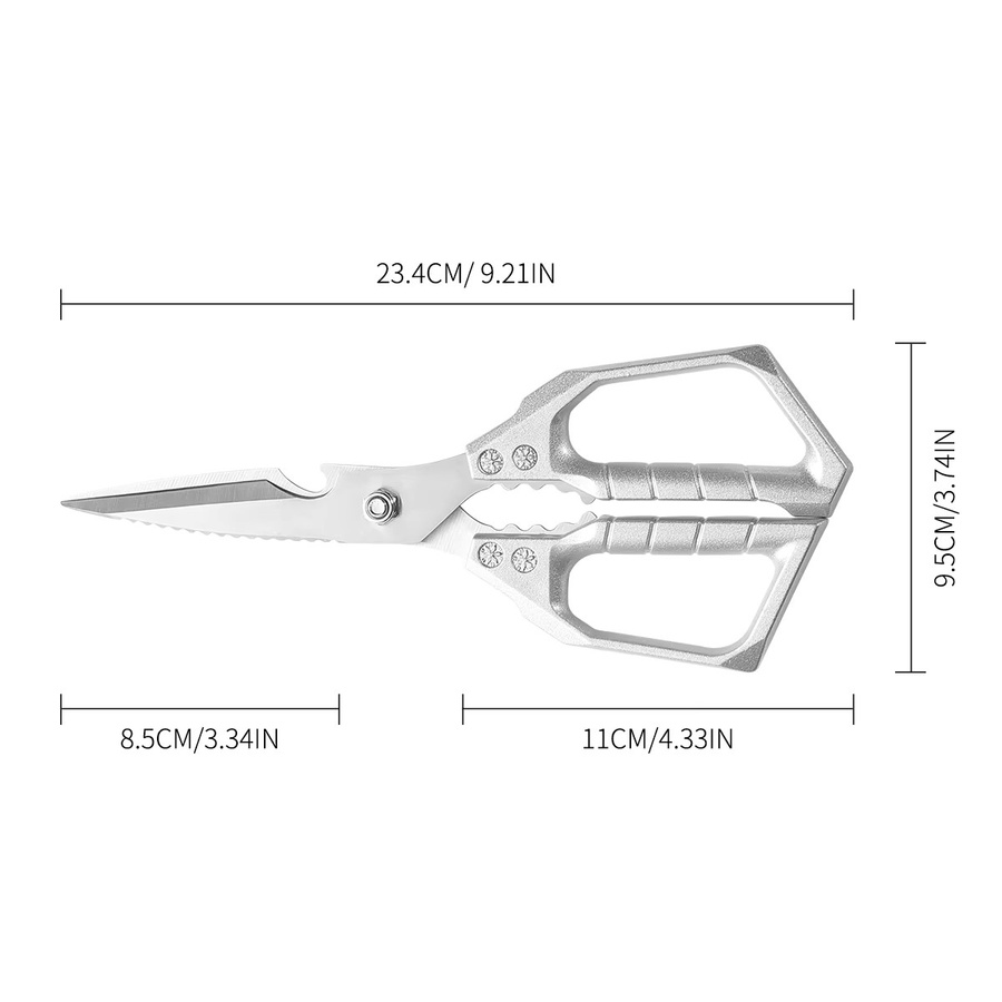 Multifunktionale Küchenschere von SHENJIU aus Edelstahl in Silber mit Flaschenöffner, Fischschuppen-Schaber und Walnussknacker - Bild 6